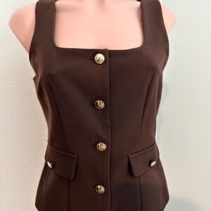 Brown Sleeveless Button-Up Top